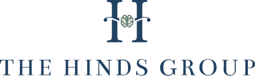 The Hinds Group logo in dark blue with a stylized “H” featuring a brain design in the center.